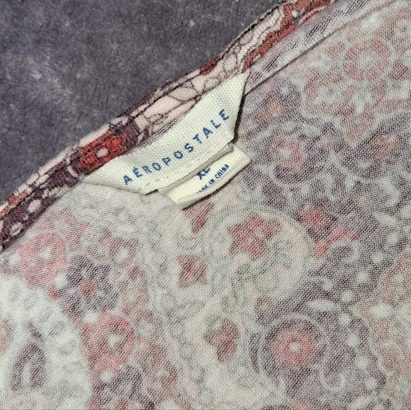 Aeropostale Burgundy Paisley Cutout Neckline Casual Boho Mini Dress - Picture 7 of 8